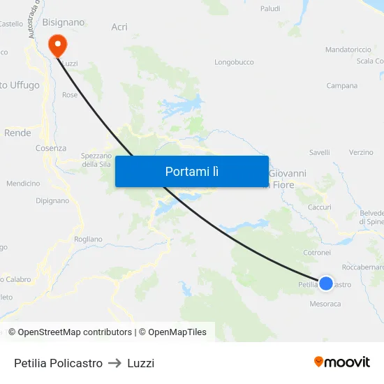 Petilia Policastro to Luzzi map