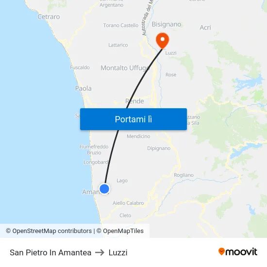 San Pietro In Amantea to Luzzi map