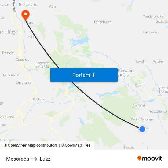 Mesoraca to Luzzi map