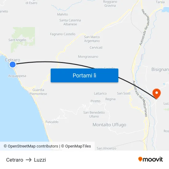 Cetraro to Luzzi map
