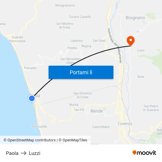 Paola to Luzzi map