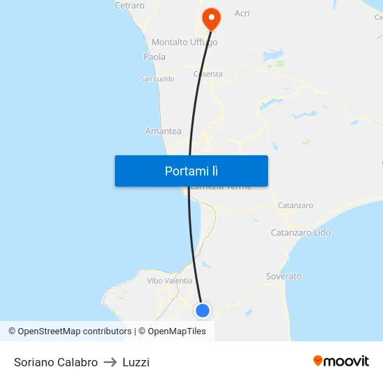 Soriano Calabro to Luzzi map