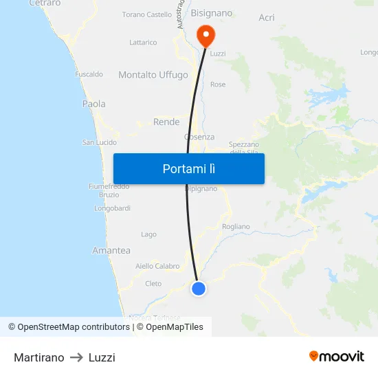 Martirano to Luzzi map