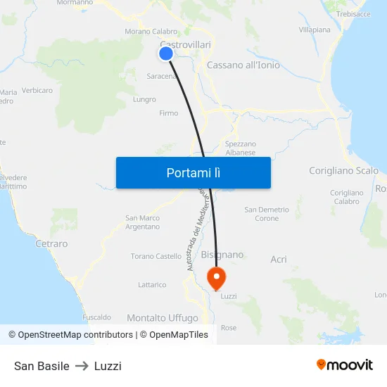 San Basile to Luzzi map