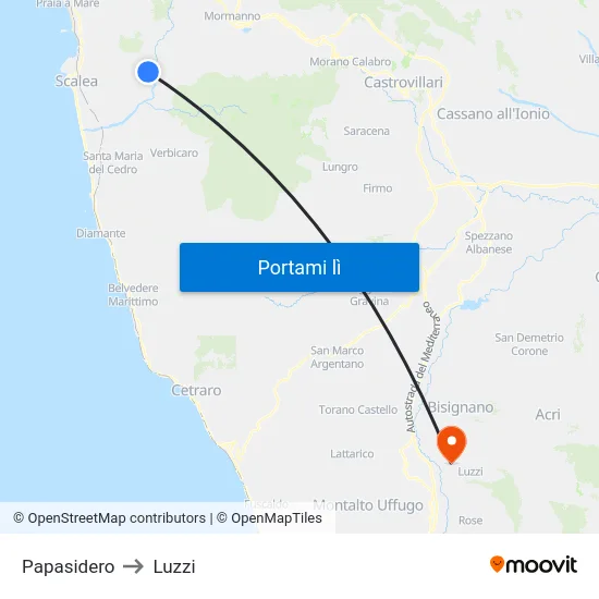 Papasidero to Luzzi map