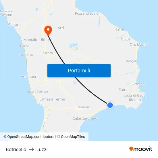 Botricello to Luzzi map