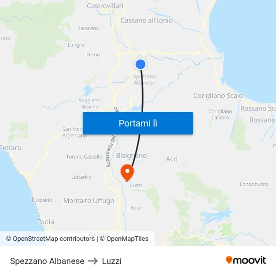 Spezzano Albanese to Luzzi map