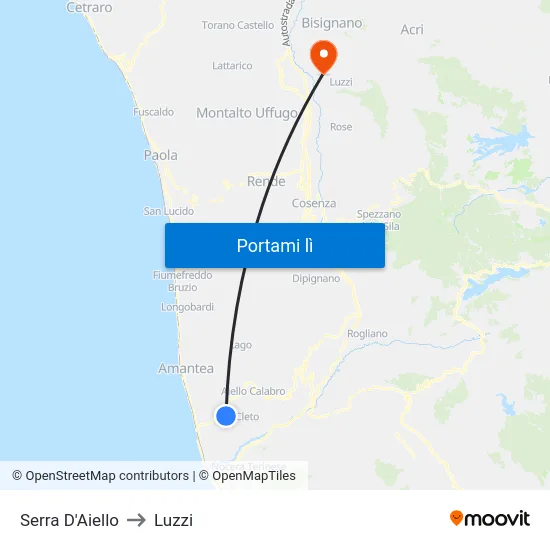 Serra D'Aiello to Luzzi map