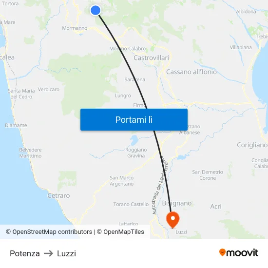 Potenza to Luzzi map
