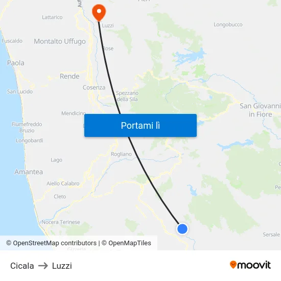 Cicala to Luzzi map