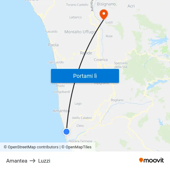 Amantea to Luzzi map