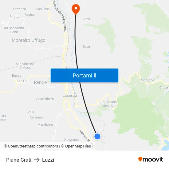 Piane Crati to Luzzi map