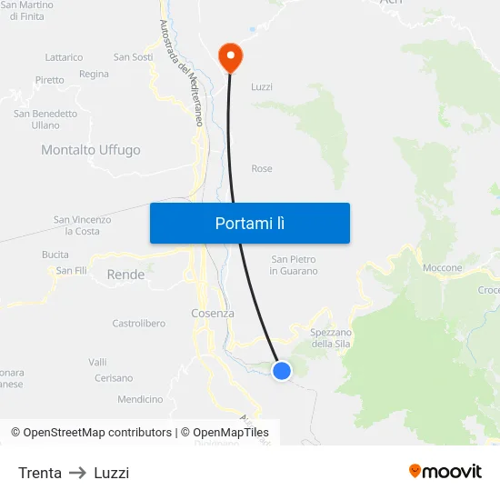 Trenta to Luzzi map