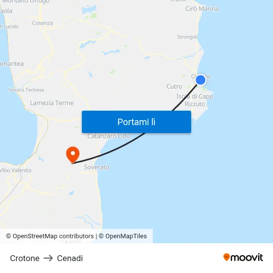 Crotone to Cenadi map