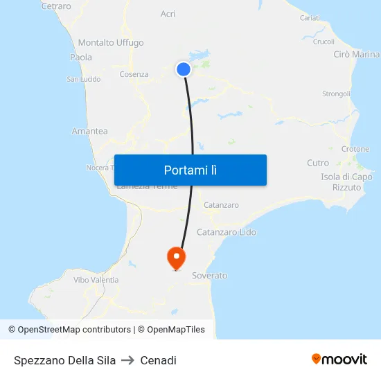Spezzano Della Sila to Cenadi map