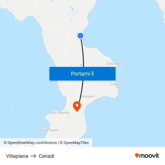 Villapiana to Cenadi map