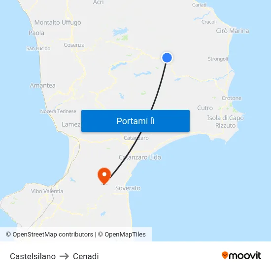 Castelsilano to Cenadi map