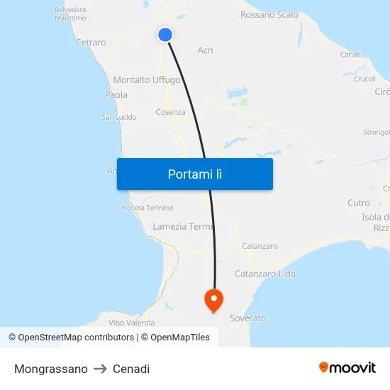 Mongrassano to Cenadi map