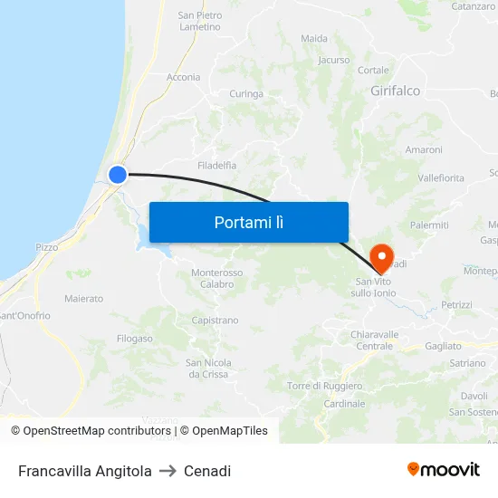 Francavilla Angitola to Cenadi map