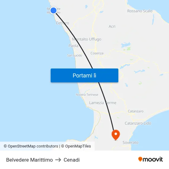 Belvedere Marittimo to Cenadi map