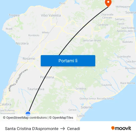 Santa Cristina D'Aspromonte to Cenadi map