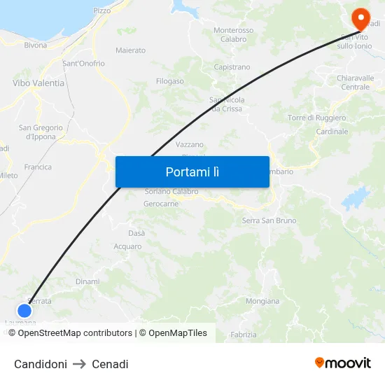 Candidoni to Cenadi map