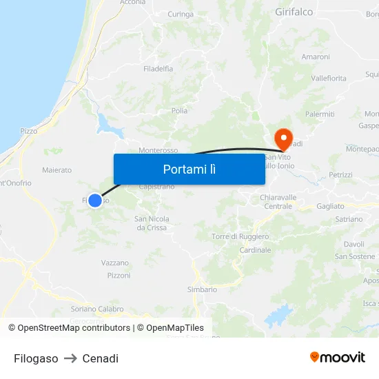 Filogaso to Cenadi map
