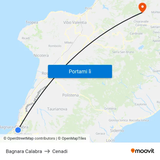 Bagnara Calabra to Cenadi map