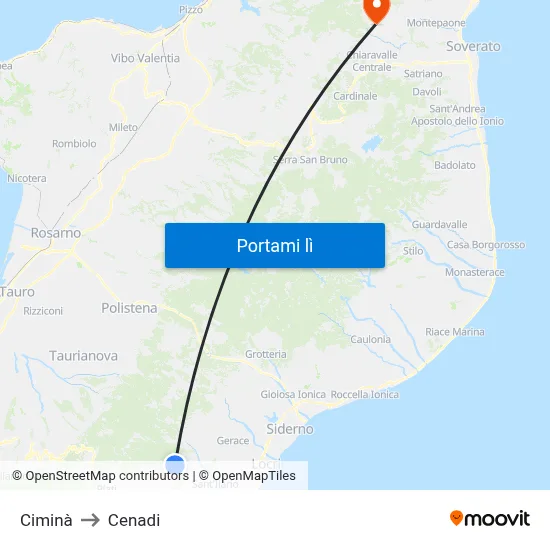 Ciminà to Cenadi map