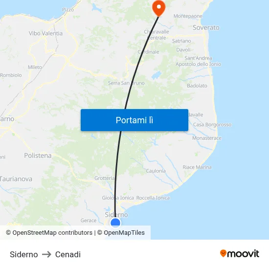 Siderno to Cenadi map