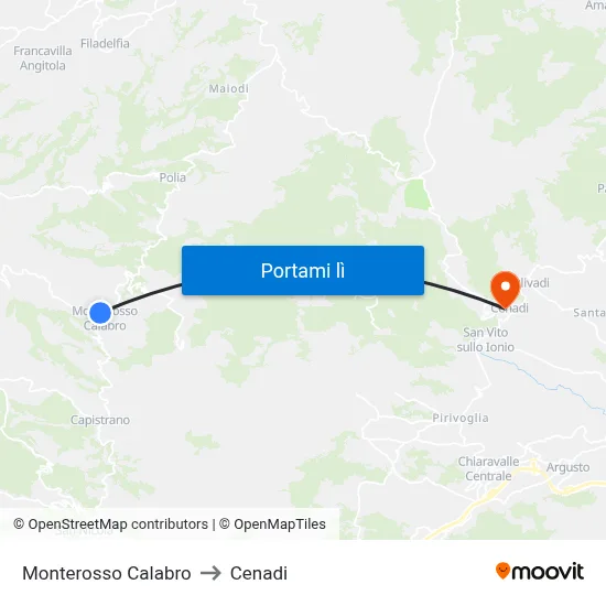 Monterosso Calabro to Cenadi map