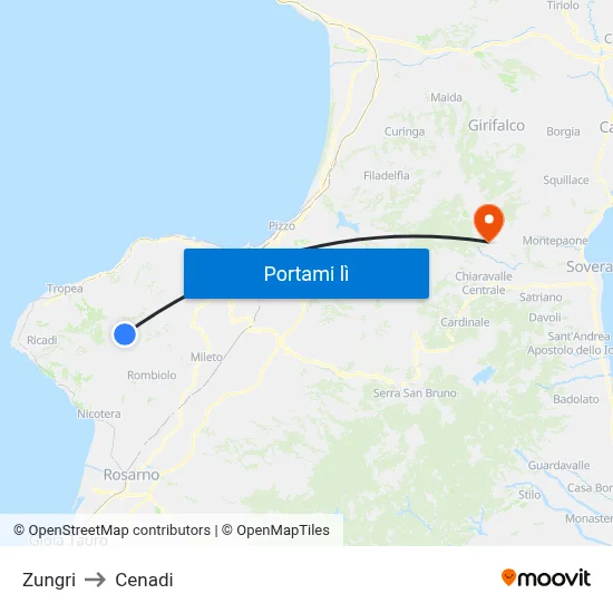 Zungri to Cenadi map