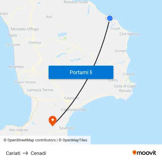 Cariati to Cenadi map