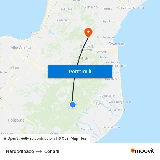 Nardodipace to Cenadi map