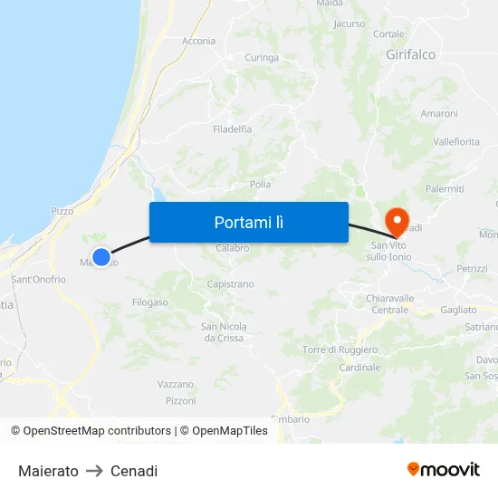 Maierato to Cenadi map