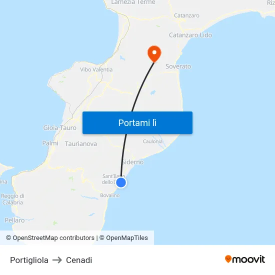 Portigliola to Cenadi map