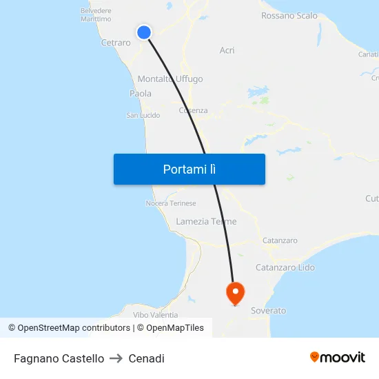 Fagnano Castello to Cenadi map