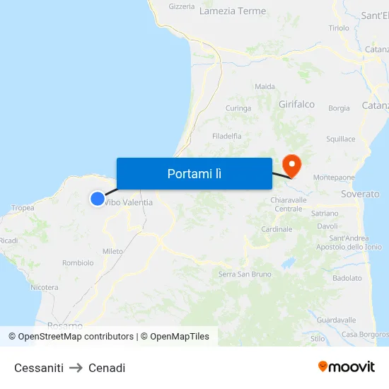 Cessaniti to Cenadi map
