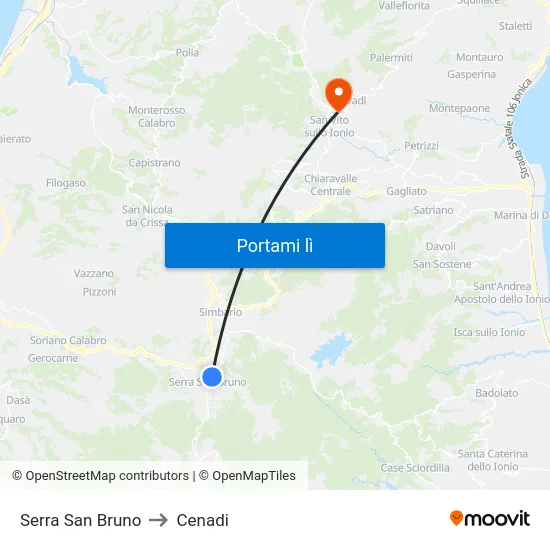 Serra San Bruno to Cenadi map