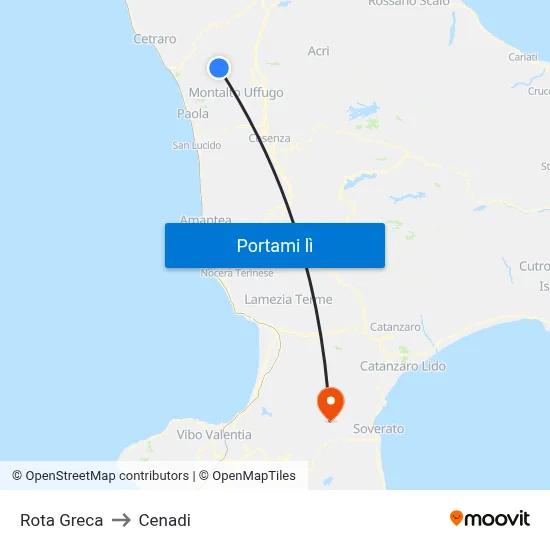 Rota Greca to Cenadi map