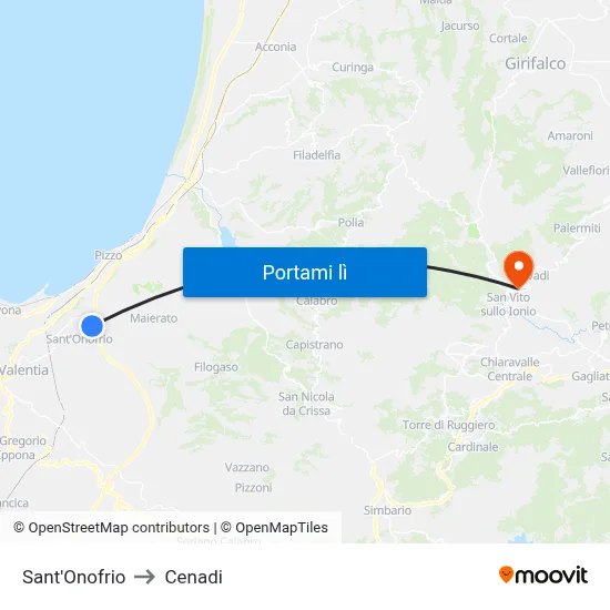 Sant'Onofrio to Cenadi map