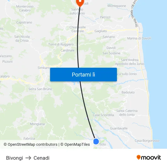 Bivongi to Cenadi map