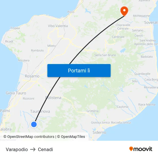 Varapodio to Cenadi map