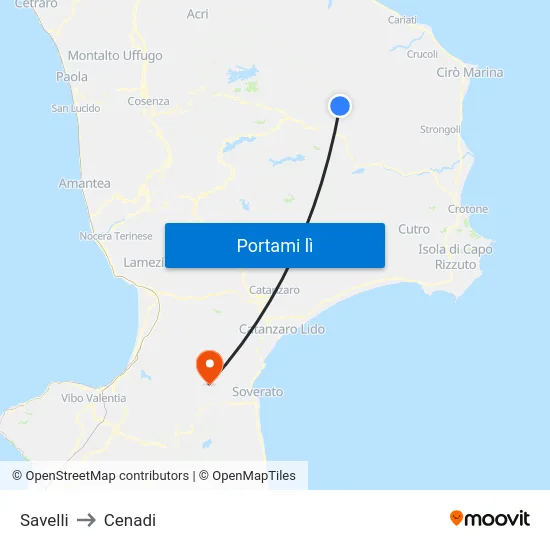 Savelli to Cenadi map