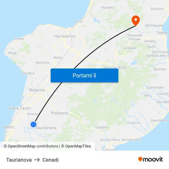 Taurianova to Cenadi map