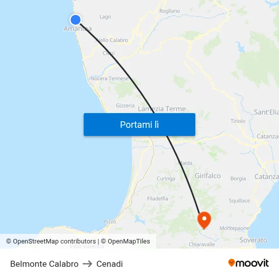 Belmonte Calabro to Cenadi map