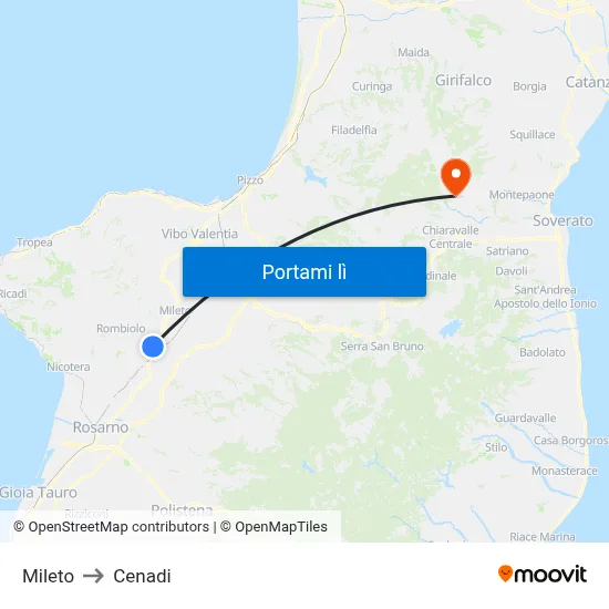Mileto to Cenadi map