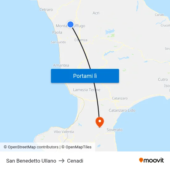 San Benedetto Ullano to Cenadi map
