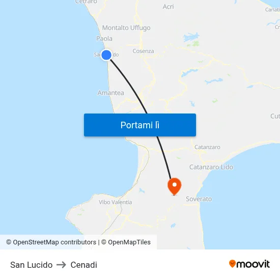 San Lucido to Cenadi map