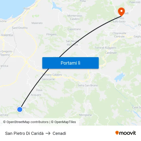 San Pietro Di Caridà to Cenadi map
